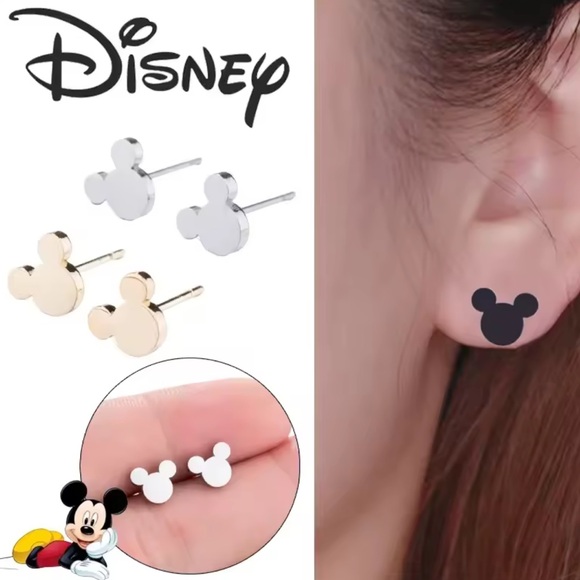 MICKEY GOLD Minimalist Stainless Steel Stud Earrings With Gift Bag - Picture 1 of 8